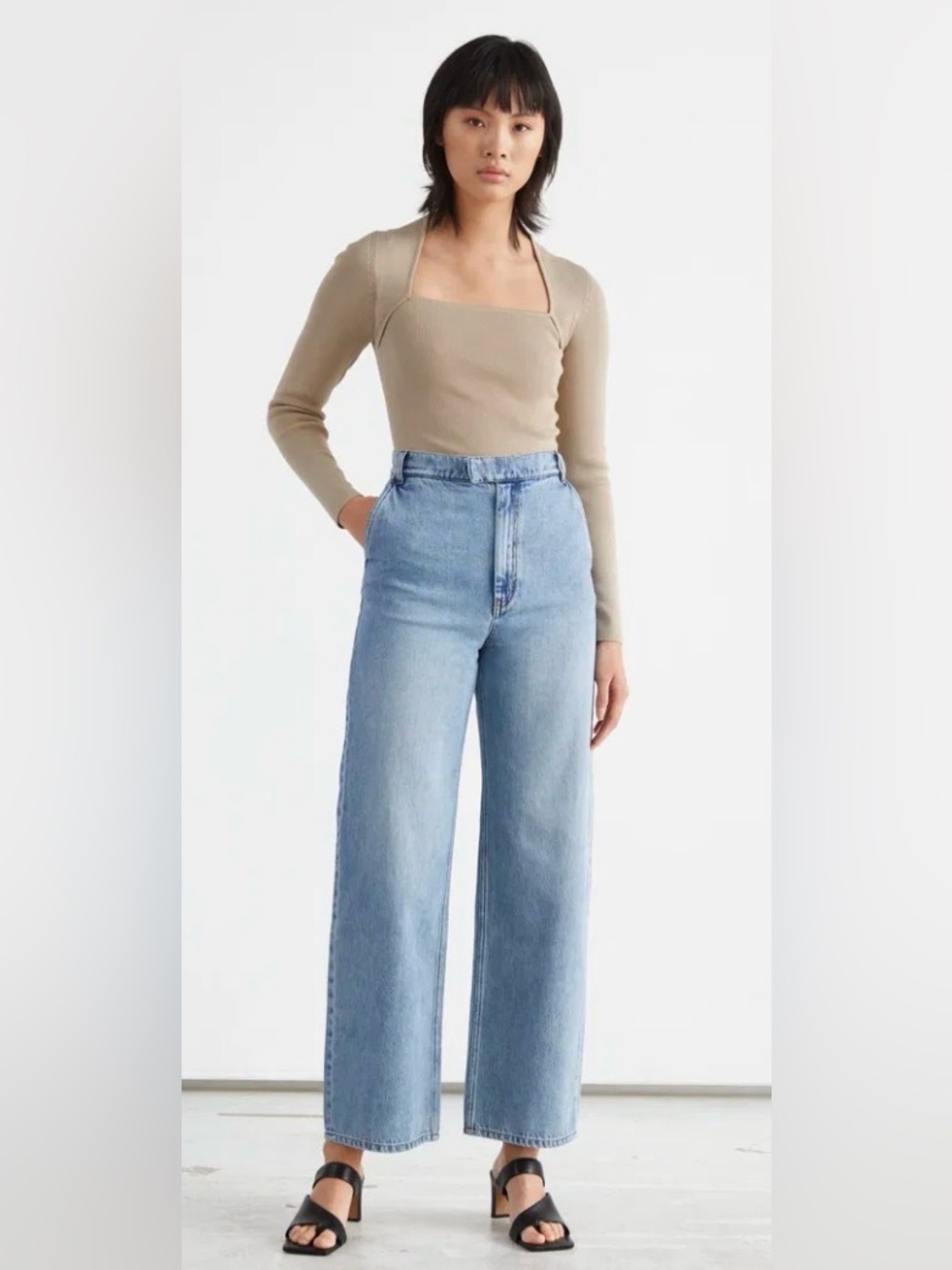 & Other Stories Organic Cotton Wide Leg Jeans Womens Size 25 Light Wash Blue NWT
